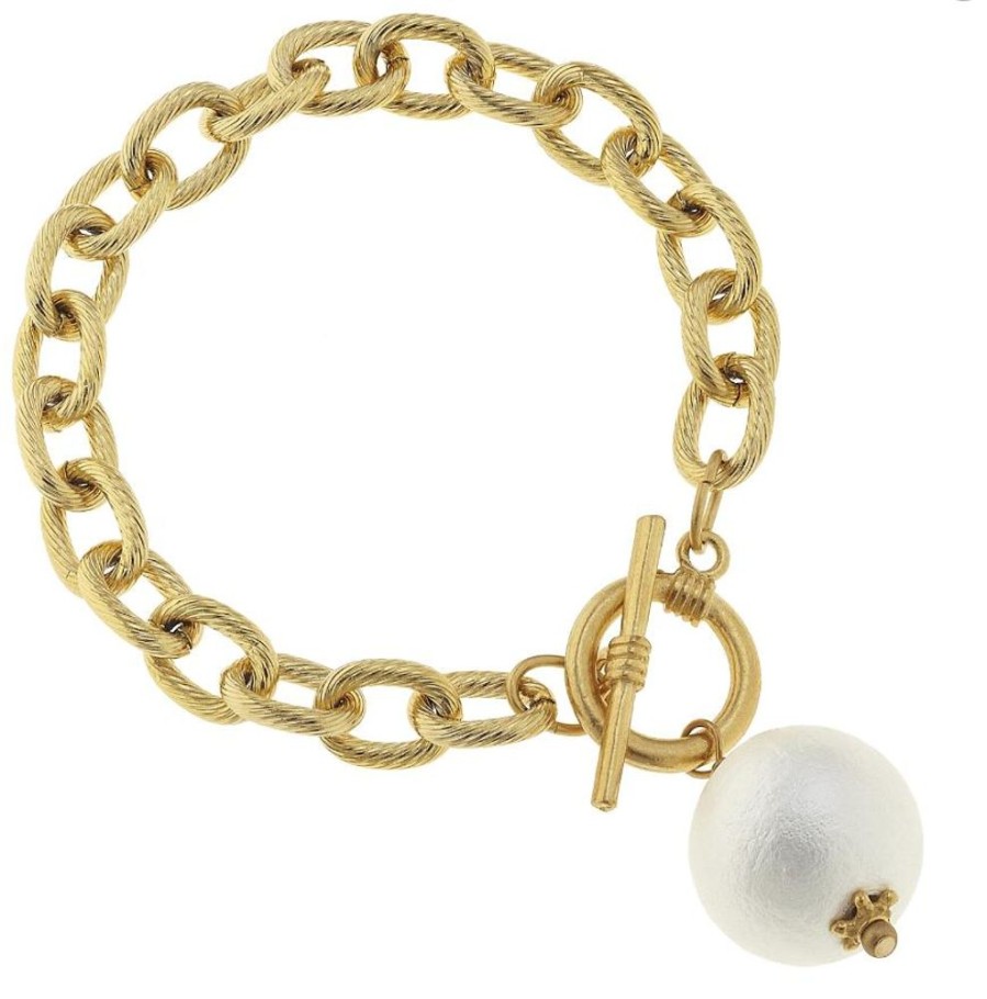 Jewelry Susan Shaw | Gold And Pearl Toggle Bracelet