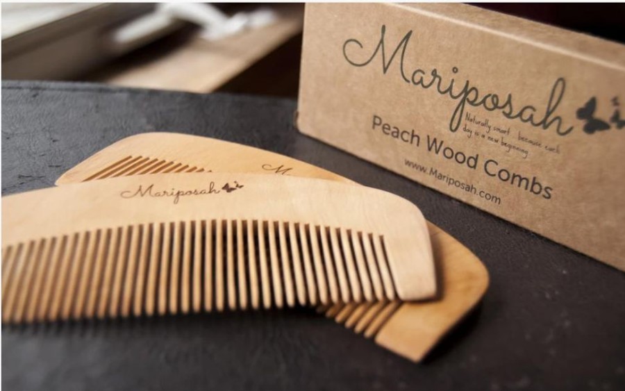 Bath & Body mariposah Hair Tools | Peach Wood Combs 2 Pack