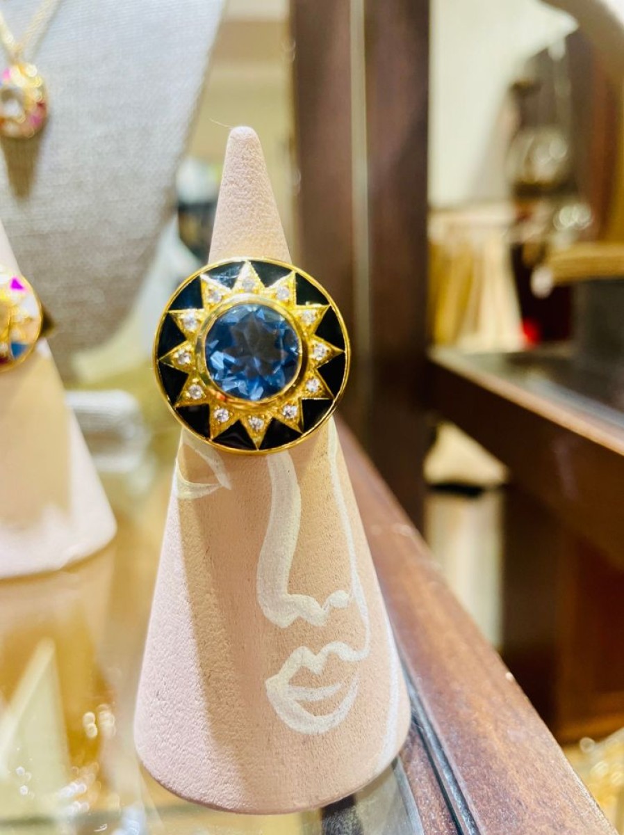 Jewelry Dinari | Black Enamel Star Ring