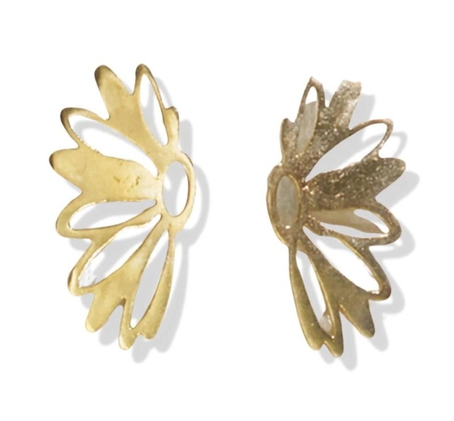 Jewelry Ink & Alloy | Brass Half Flower Cut Out Posts Earrings