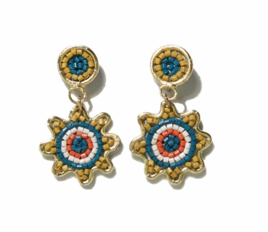 Jewelry Ink & Alloy | Citron Rust Small Dot And Flower Brass Beaded Earrings