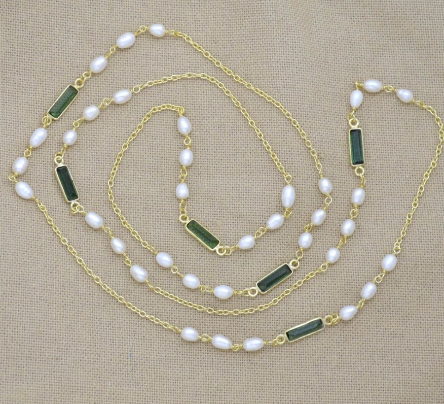 Jewelry Joya | Green Tourmaline And Pearl Necklace