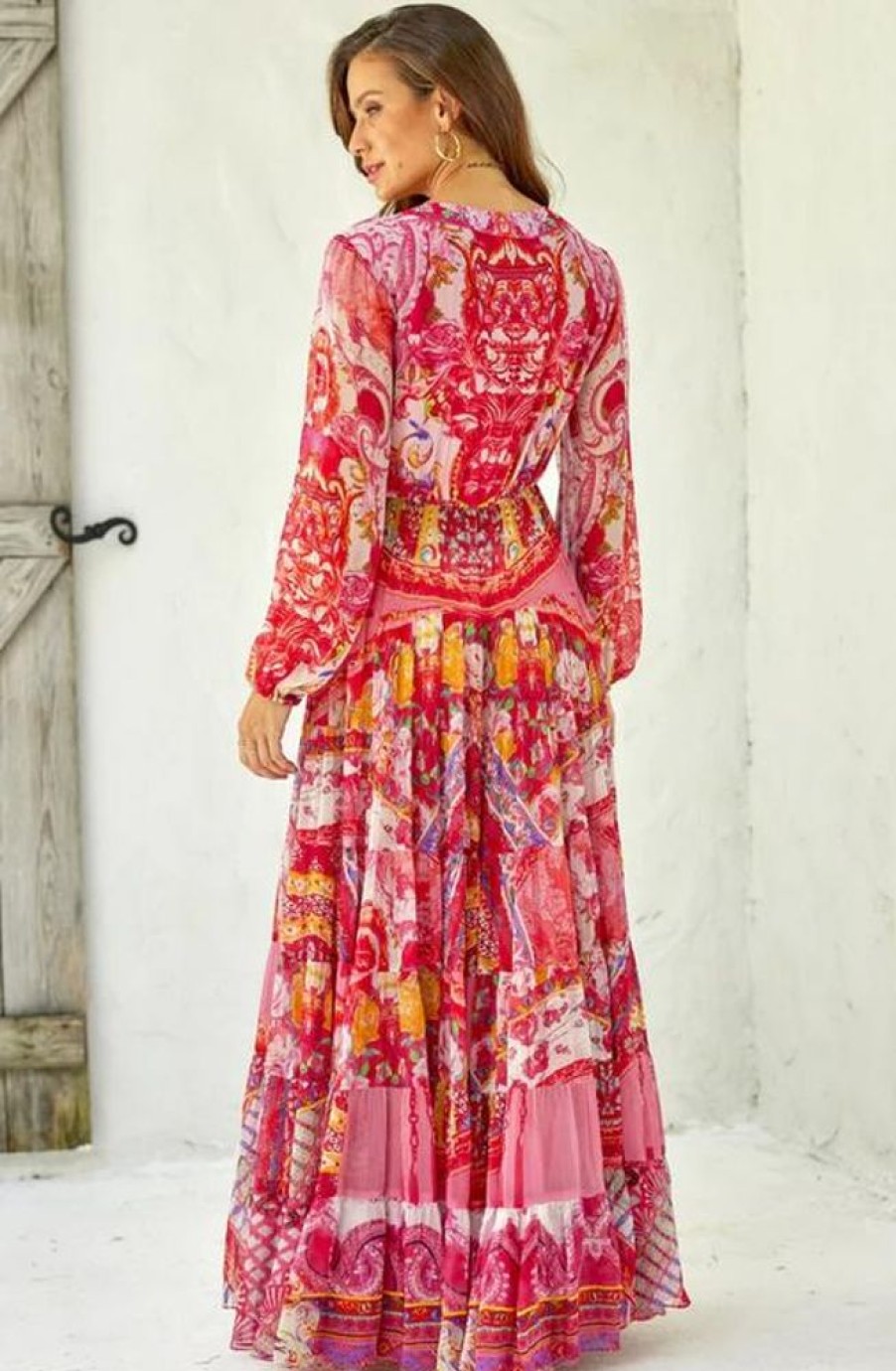 Clothing czarina | Bohemia V Nk Shirred Maxi Dress