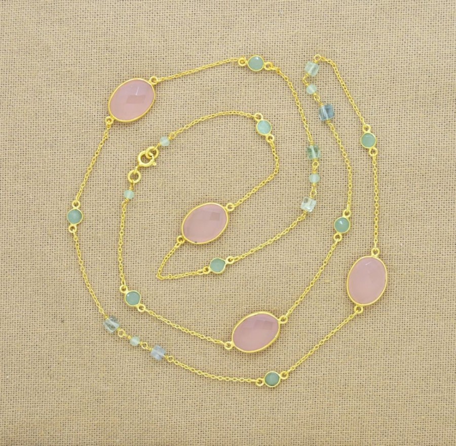 Jewelry Joya | Long Necklace Aqua-Chalc, Moonstone And Amazonite