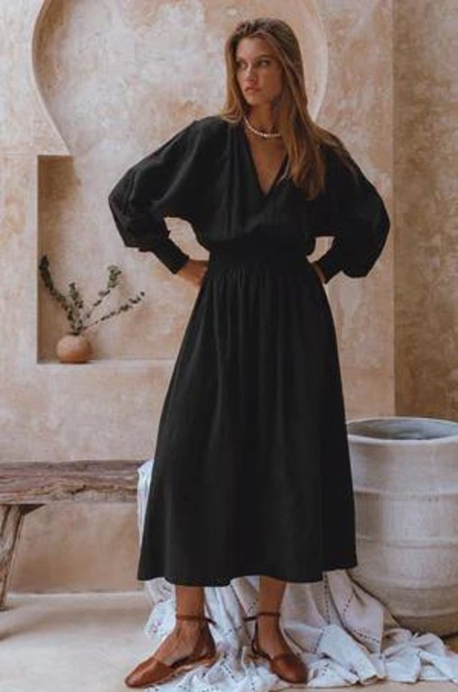 Clothing bali elf | Carla Long Sleeve Linen Dress