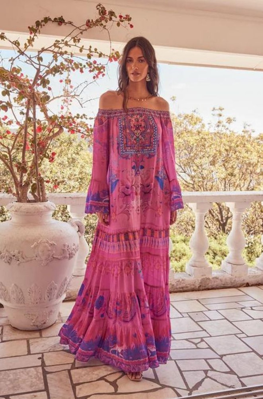 Clothing czarina | Pink Feeling Off-Shoulder Maxi Dress