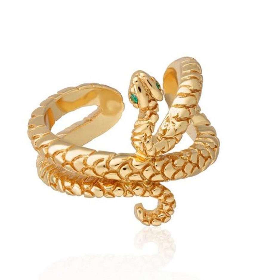 Jewelry Scream Pretty | Snake Small Single Ear Cuff With Green Eyes