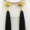 Jewelry Susan Shaw | Gold Half Moon & Black Silk Tassel Earrings