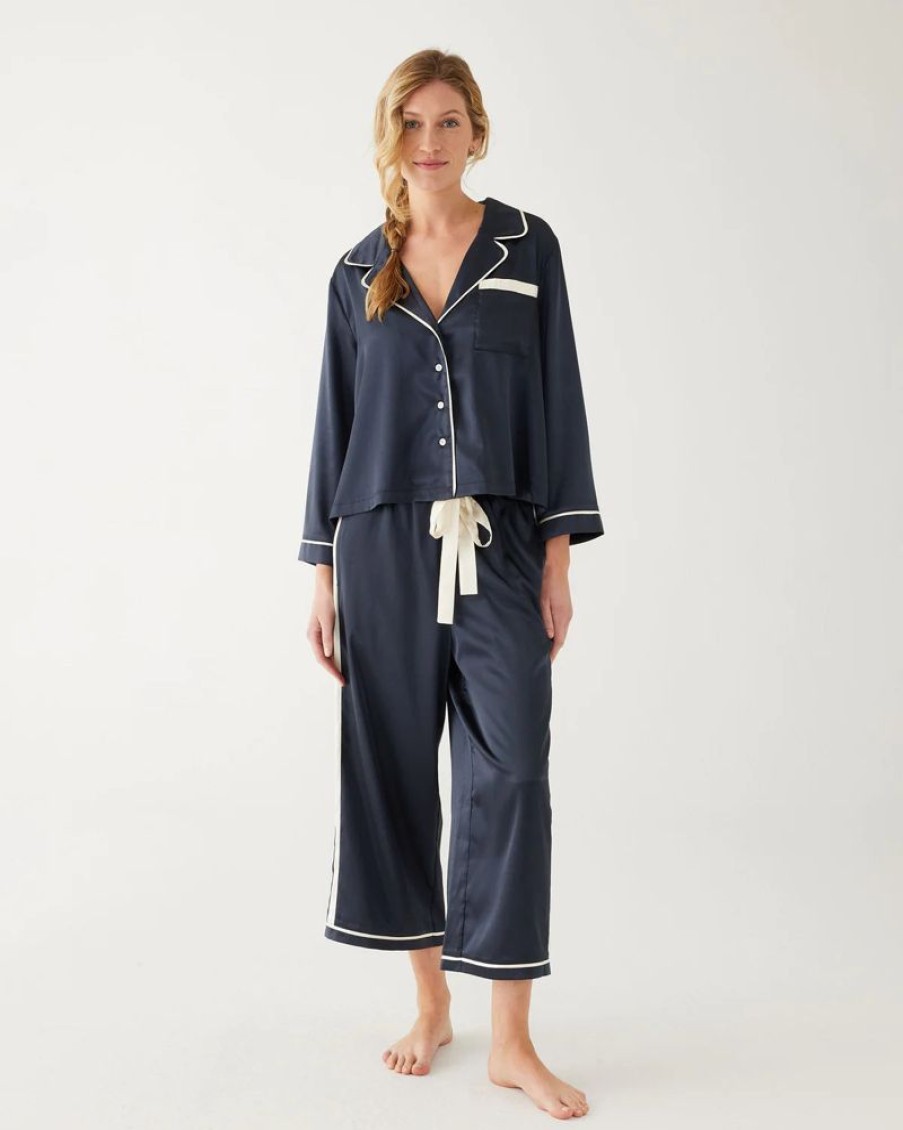 Clothing mersea | Satin Sailors Pajama Set-Dark Sapphire