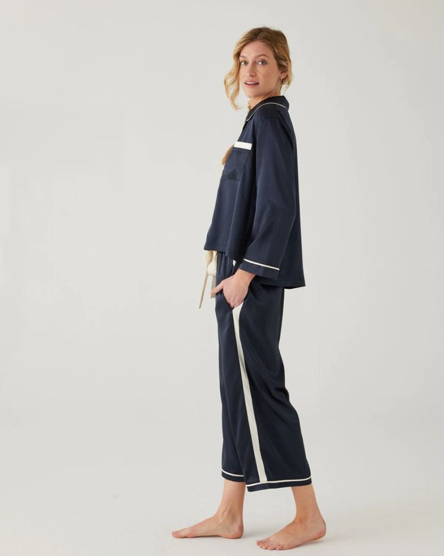 Clothing mersea | Satin Sailors Pajama Set-Dark Sapphire