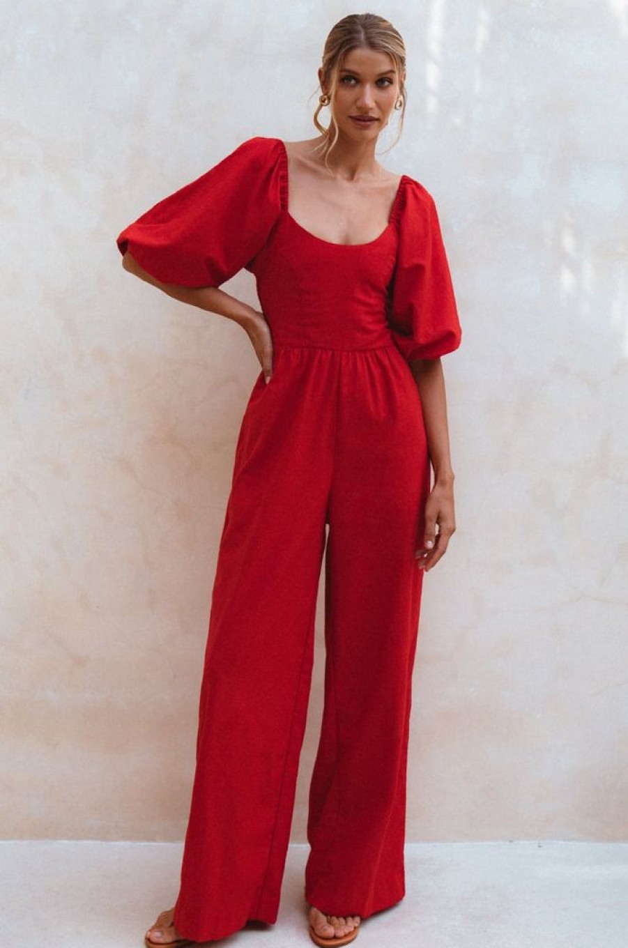 Clothing bali elf | Heaven Bay Linen Jumpsuit Red