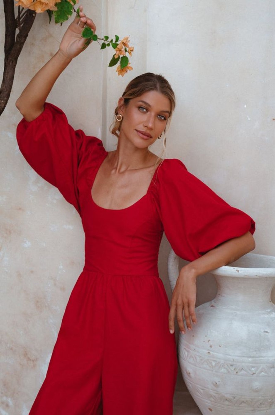 Clothing bali elf | Heaven Bay Linen Jumpsuit Red